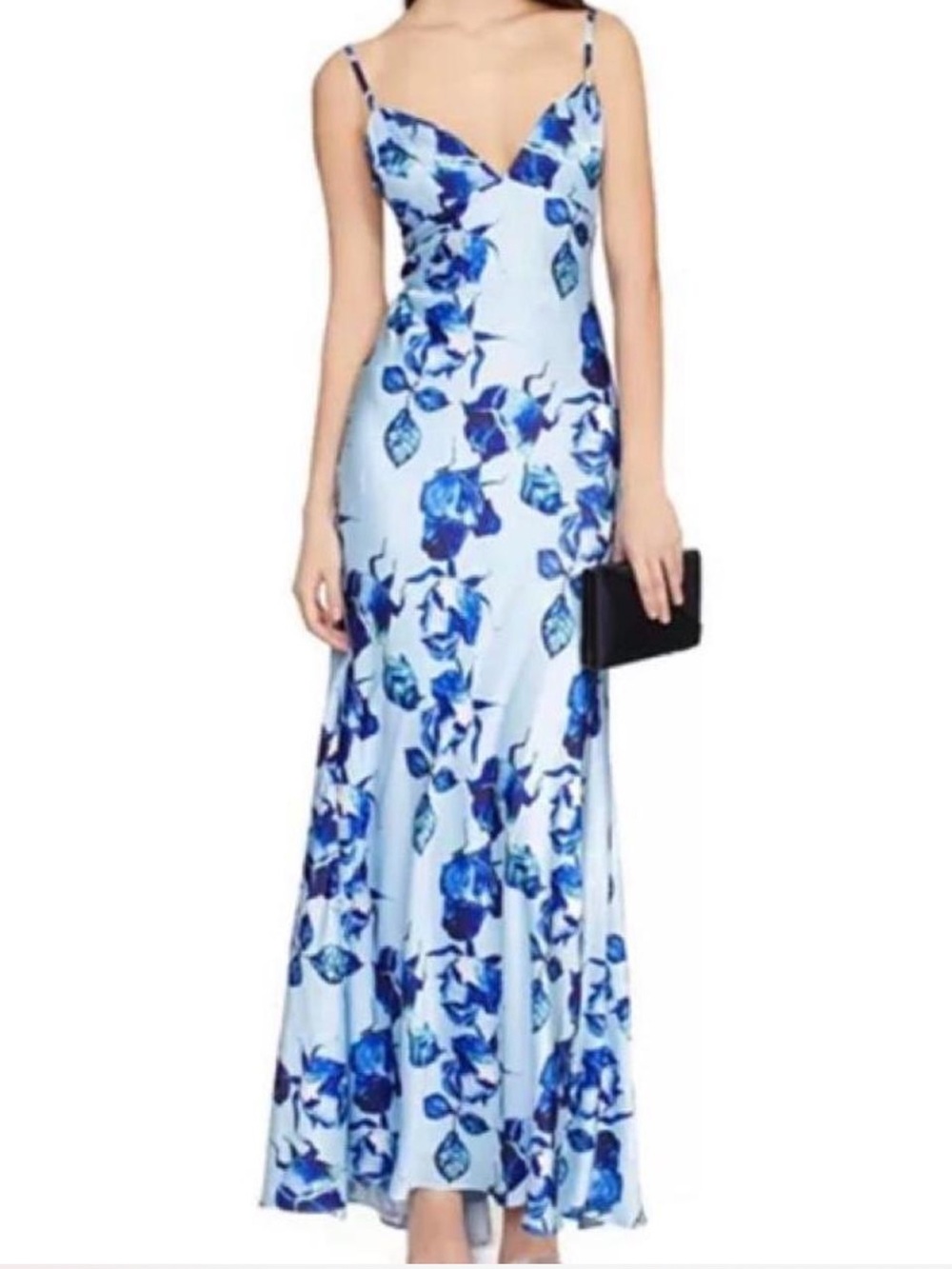 Mac Duggal Blue Floral Print Cami Slip Gown